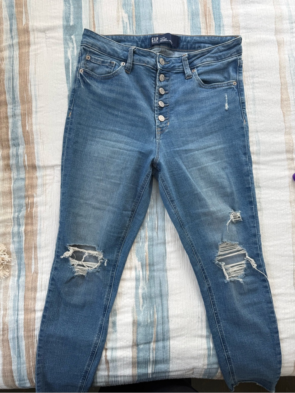 GAP Medium Blue Skinny Jeans with Distressed Knees
